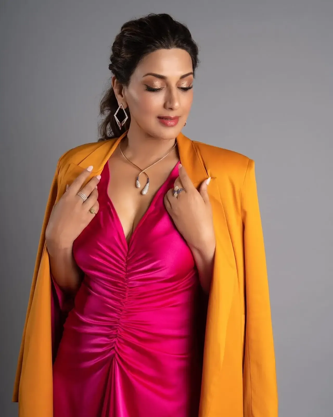 North Indian Actress Sonali Bendre in Traditional Orange Dress